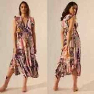 NWOT Anthropologie Ruffled Patchwork Midi Dress  10